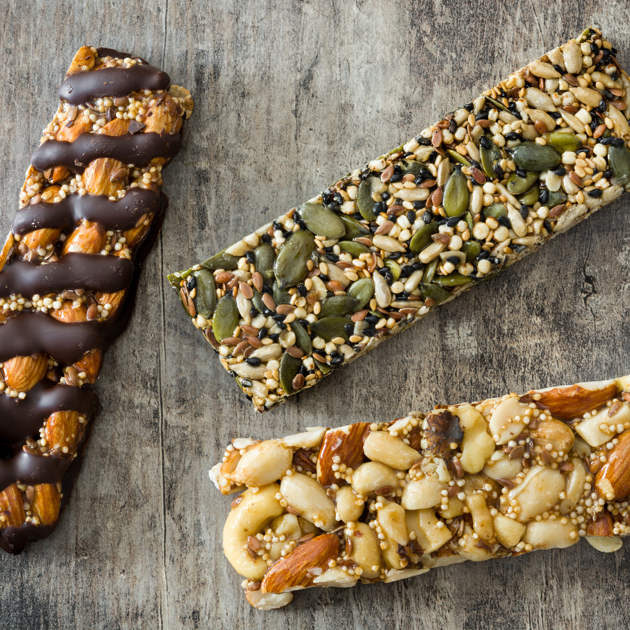 Muesli Bars Wooden Table Top View